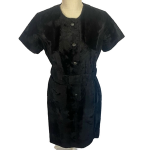Rare Vintage VTG 1960s 60s Black Faux Fur Mod Mini Dress Button Up Women’s